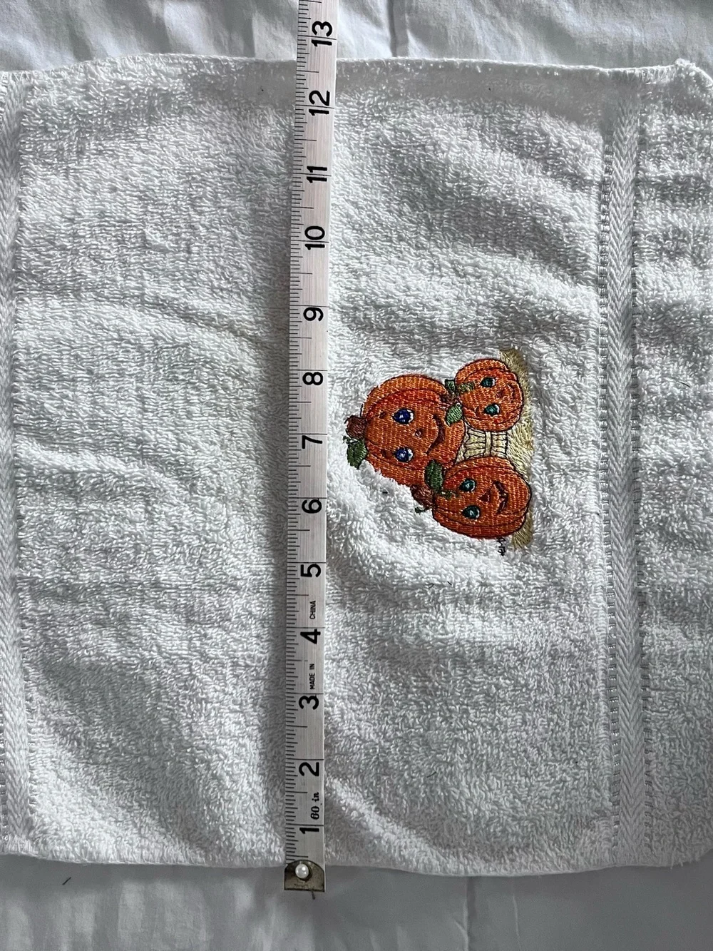 Halloween Embroidered Pumpkin Trio White Wash Cloth